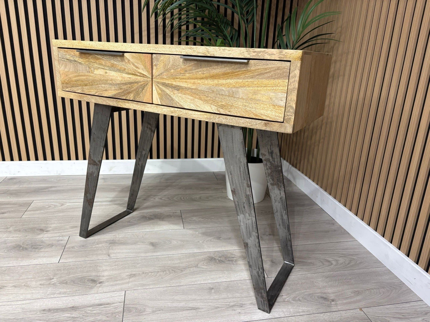 NEXT Sample - Geo Mango Wood 2 Drawer Console Table - RRP: £650