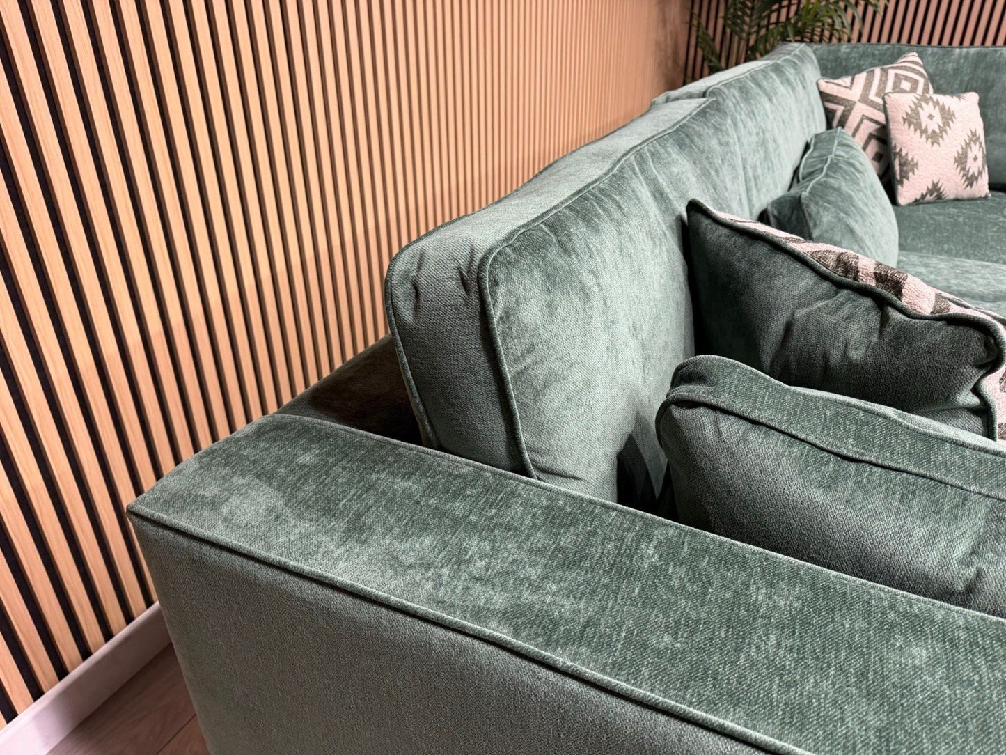 Sofology CAVALLI Style Fabric Open Chaise RHF Corner Sofa + Footstool - RRP £5398