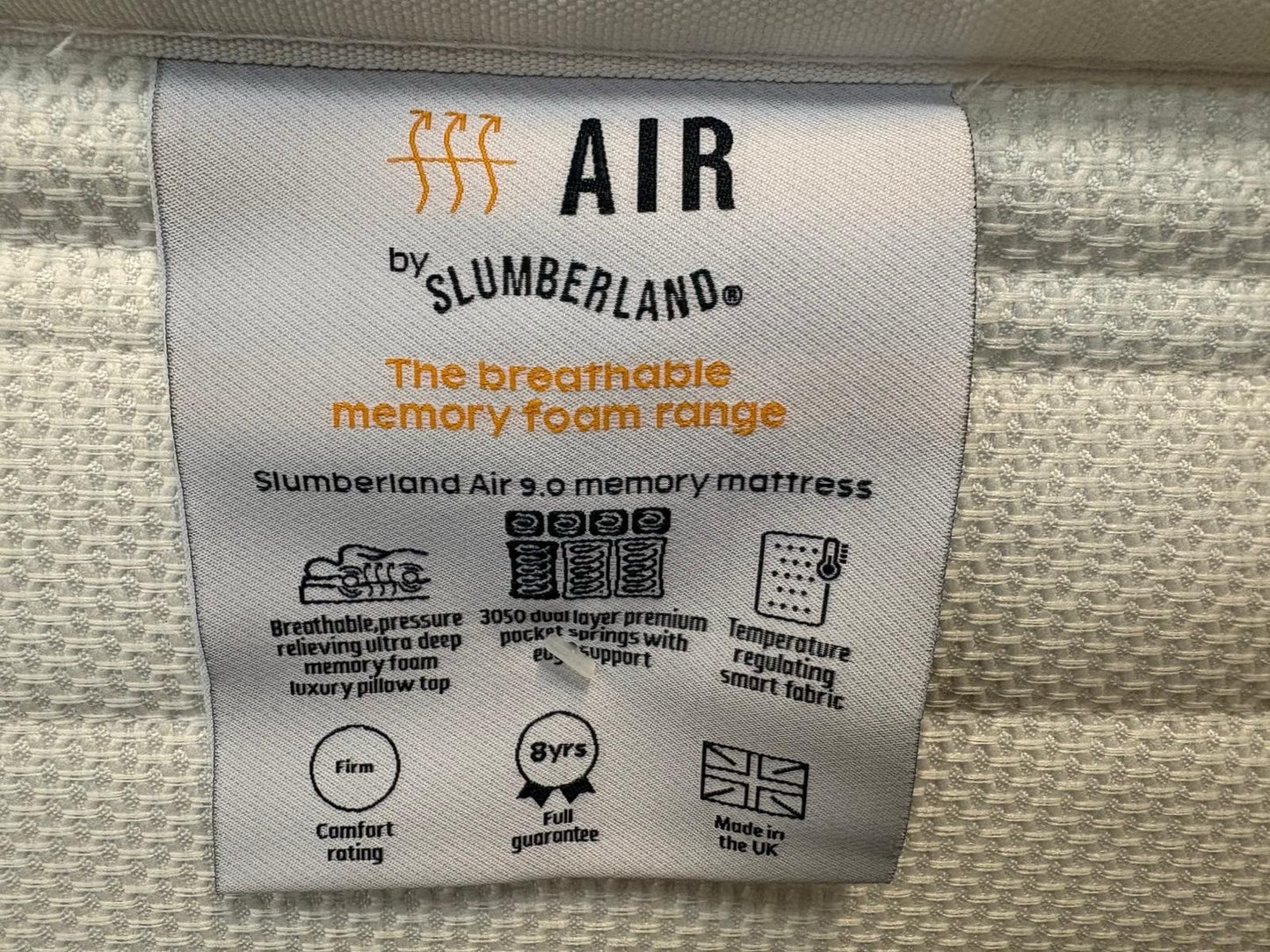 Slumberland AIR 9 Memory 4ft 6 Double Mattress, Firm - RRP £1,099