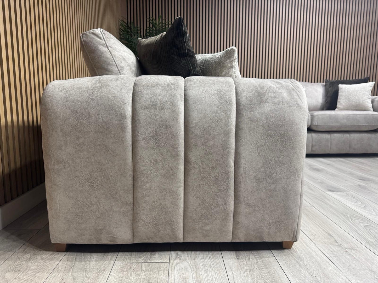 DEVINE Glamour Large Fabric 2 Corner 2 Sofa, Gemini Silver - RRP £2,895