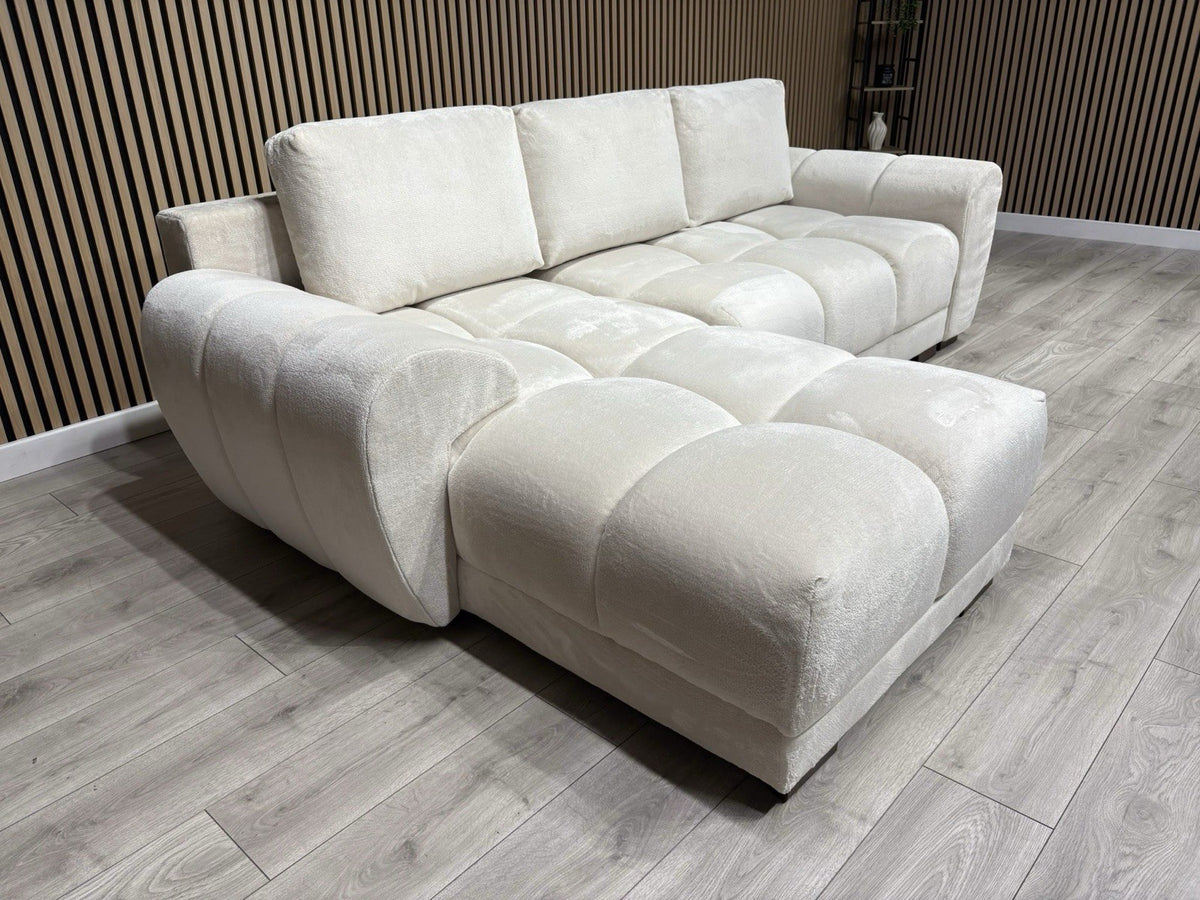 AZZURO Premium Fabric LHF Corner Chaise Sofa Bed with Storage, Cream RRP £1,799