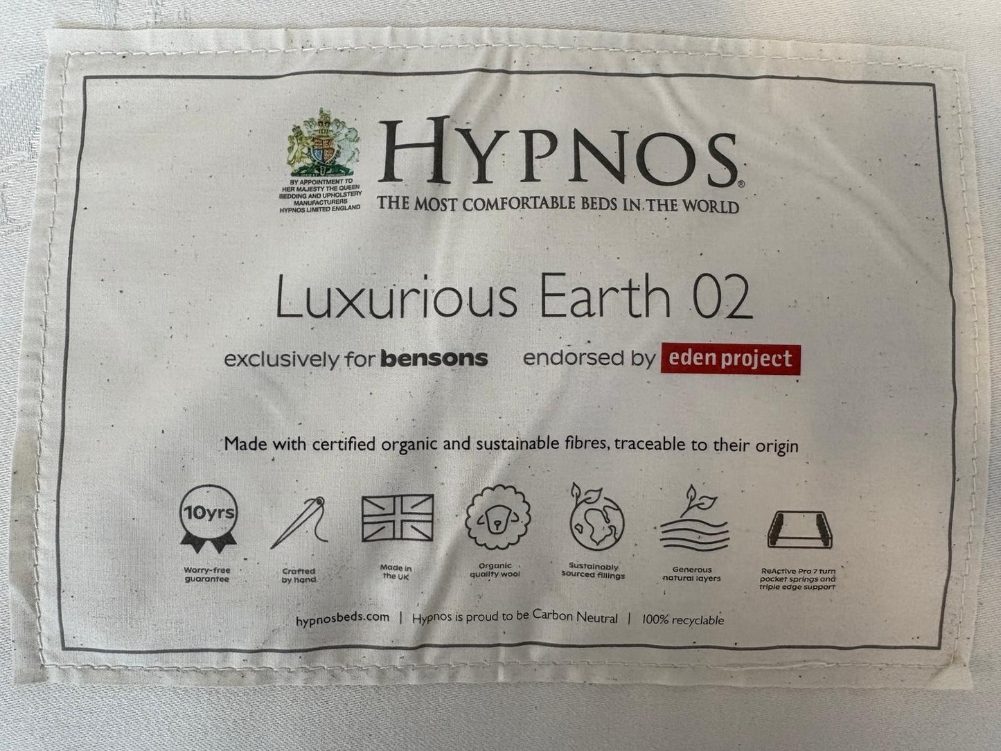 Hypnos Luxurious Earth 02 6ft Superking Mattress Zip and Link, Medium RRP £3,299