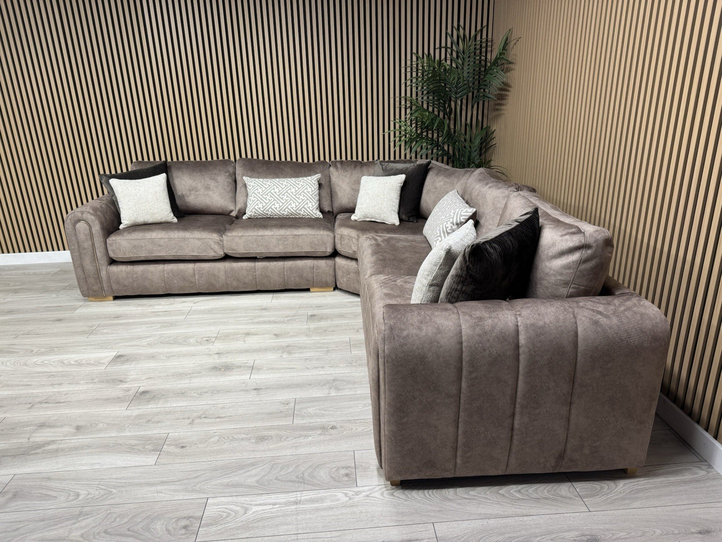 DEVINE Glamour Large Fabric 2 Corner 2 Sofa, Gemini Chocolate - RRP £2,695