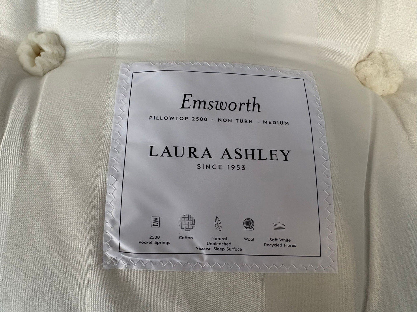 Laura Ashley EMSWORTH 2500 Pocket Pillow Top 4ft 6 Double Mattress - RRP £749