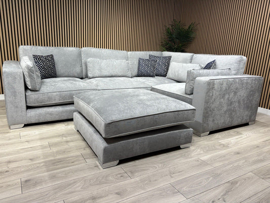 Sofology CAVALLI Style Fabric 3 Corner 1.5 Sofa + Footstool, Silver  - RRP £5398