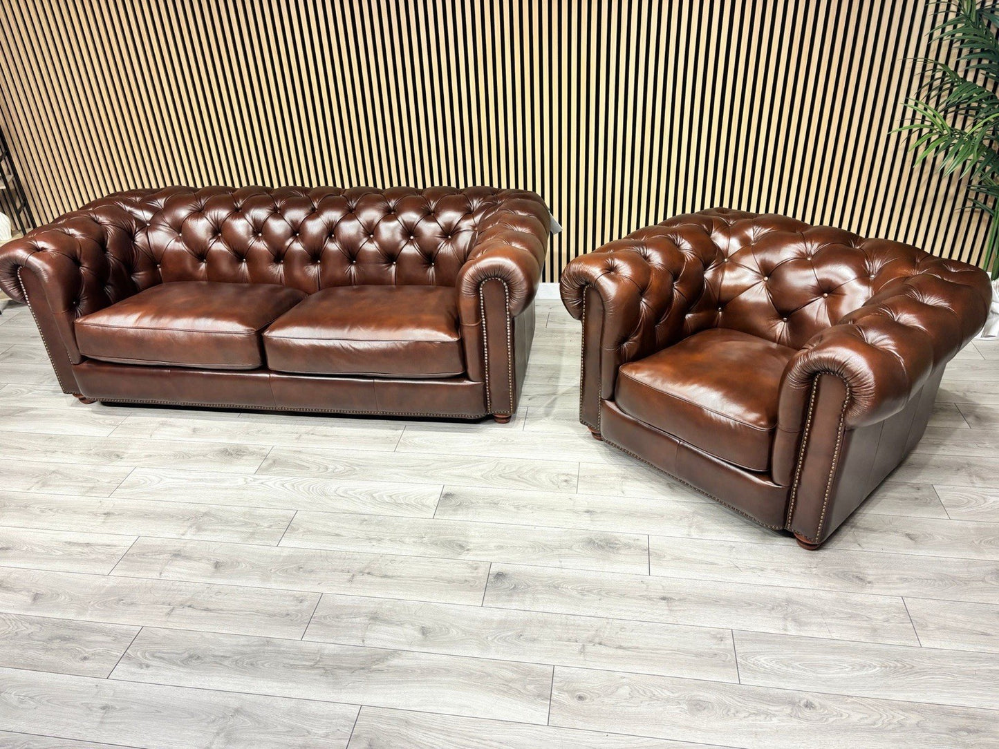 At The Helm Shackleton Style 3 Seater Sofa + Armchair Leather Chesterfield Set