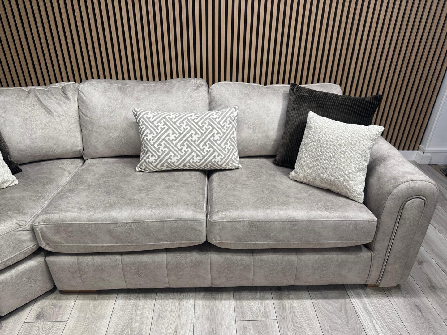 DEVINE Glamour Large Fabric 2 Corner 2 Sofa, Gemini Silver - RRP £2,895