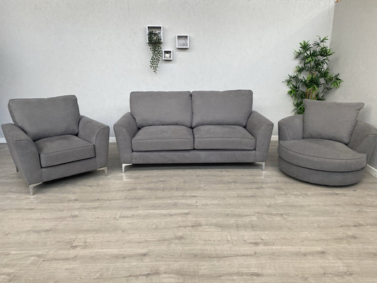 Furniture Village LEGEND Fabric 3 Seater Sofa, Armchair + Swivel Chair RRP £2835