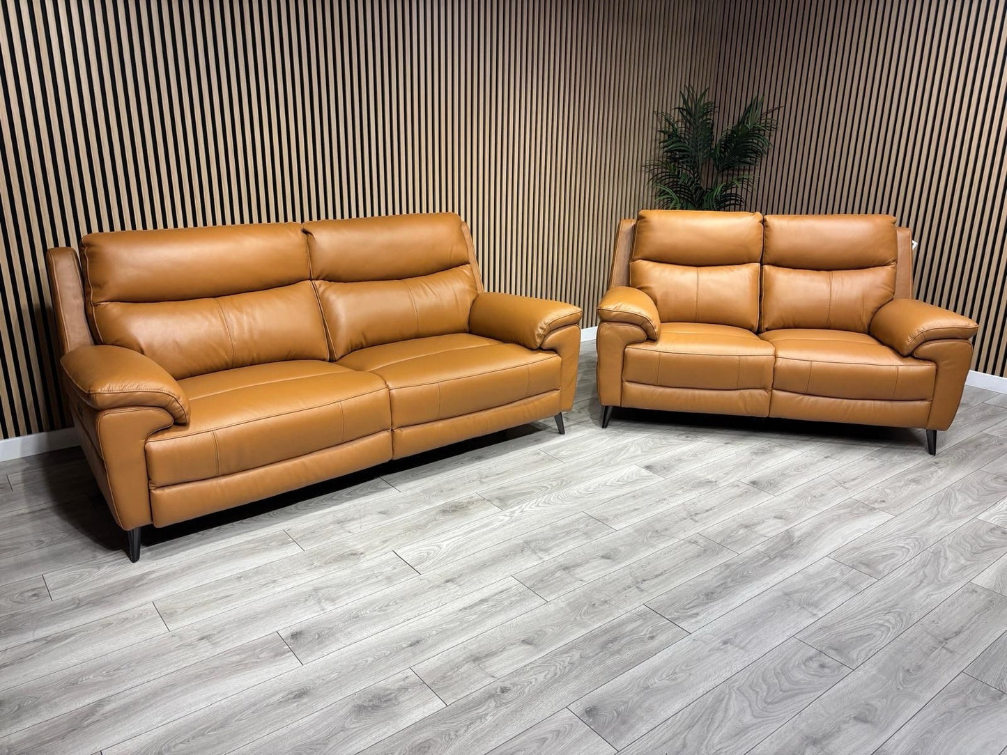 Furniture Village PANACHE Style Leather 3 + 2 Seater Power Recliner Sofa Set