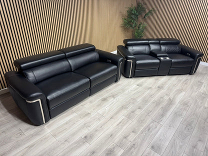 VENICE Leather 3 Seater + 2 Seater Console Power Recliner Sofa Set - RRP £4,598