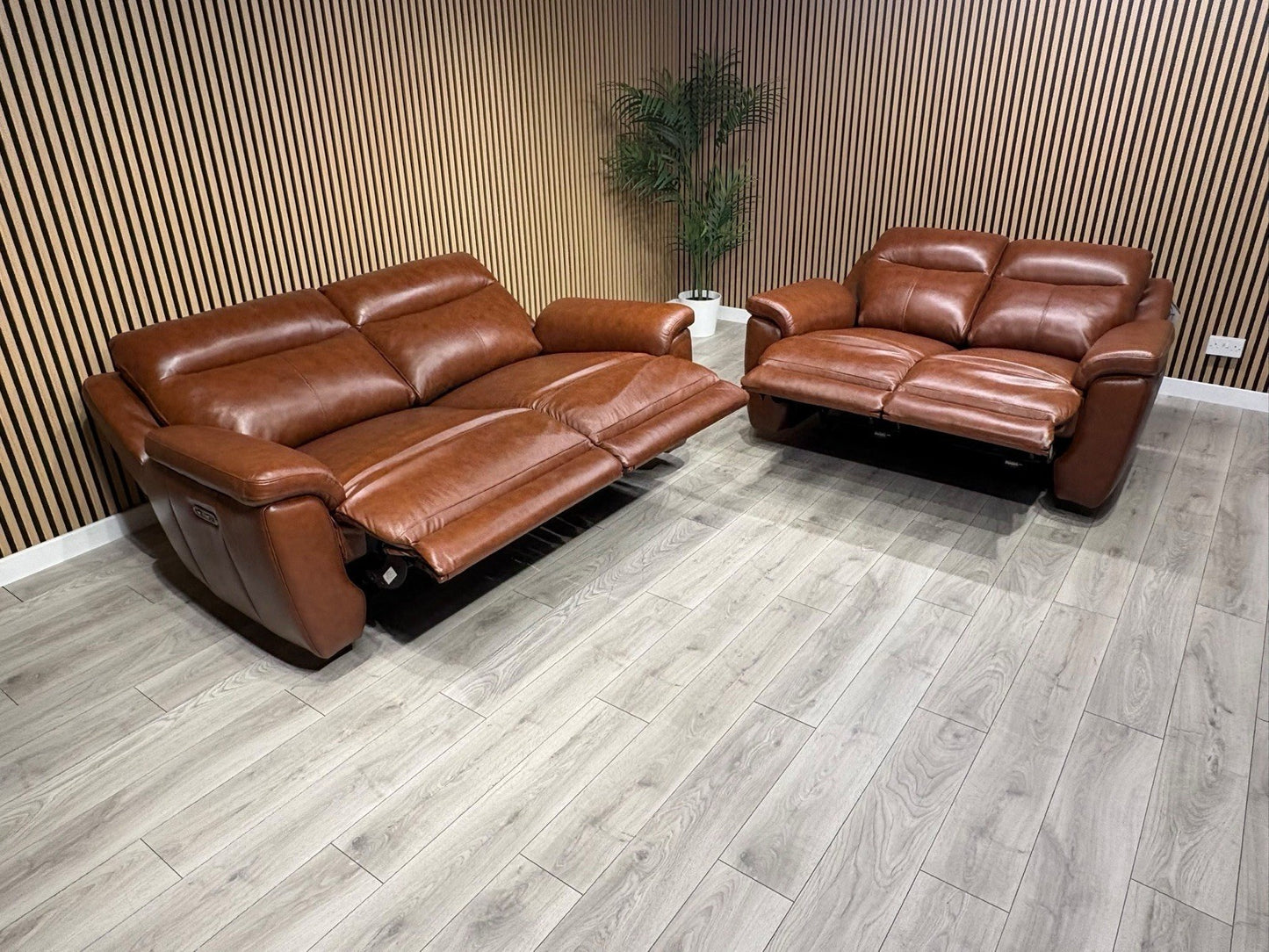 NAVONA 3 Seater + 2 Seater Leather Sofa Set, Power Recliners - RRP £3,498