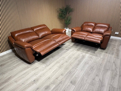 NAVONA 3 Seater + 2 Seater Leather Sofa Set, Power Recliners - RRP £3,498