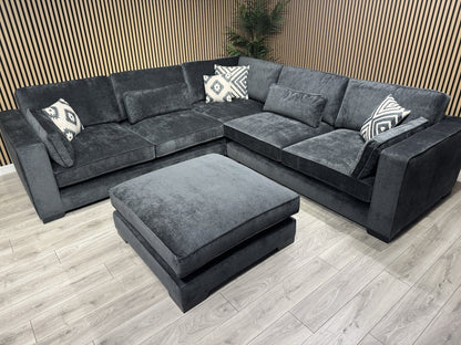 Sofology CAVALLI Style Fabric 3 Corner 3 Sofa + Footstool, Slate  - RRP £6,398