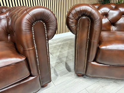 At The Helm Shackleton Style 3 Seater Sofa + Armchair Leather Chesterfield Set