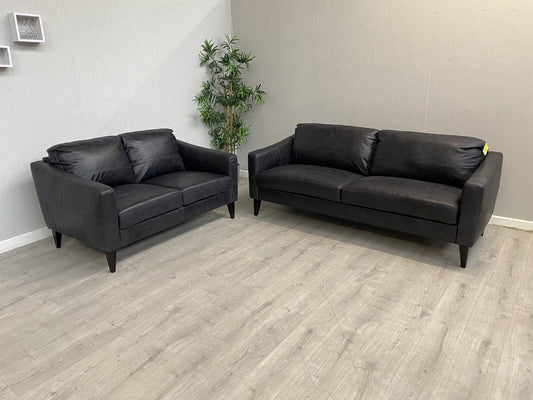John Lewis BAILEY Style Leather 3 Seater + 2 Seater Sofa Set, Black - RRP £3,498