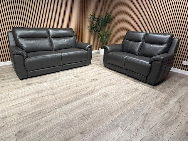 NAVONA 3 Seater + 2 Seater Leather Sofa Set, Power Recliners - RRP £3,498