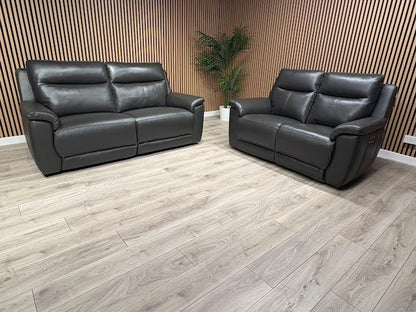 NAVONA 3 Seater + 2 Seater Leather Sofa Set, Power Recliners - RRP £3,498