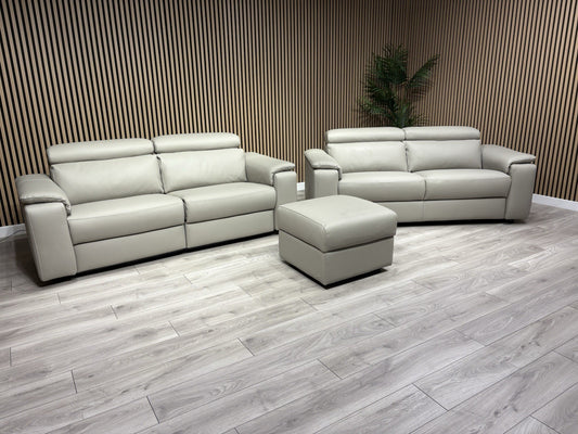 F. Village Nicoletti DAVIDE Leather 2 x 3 Seater Sofa Set + Stool - RRP £5,985