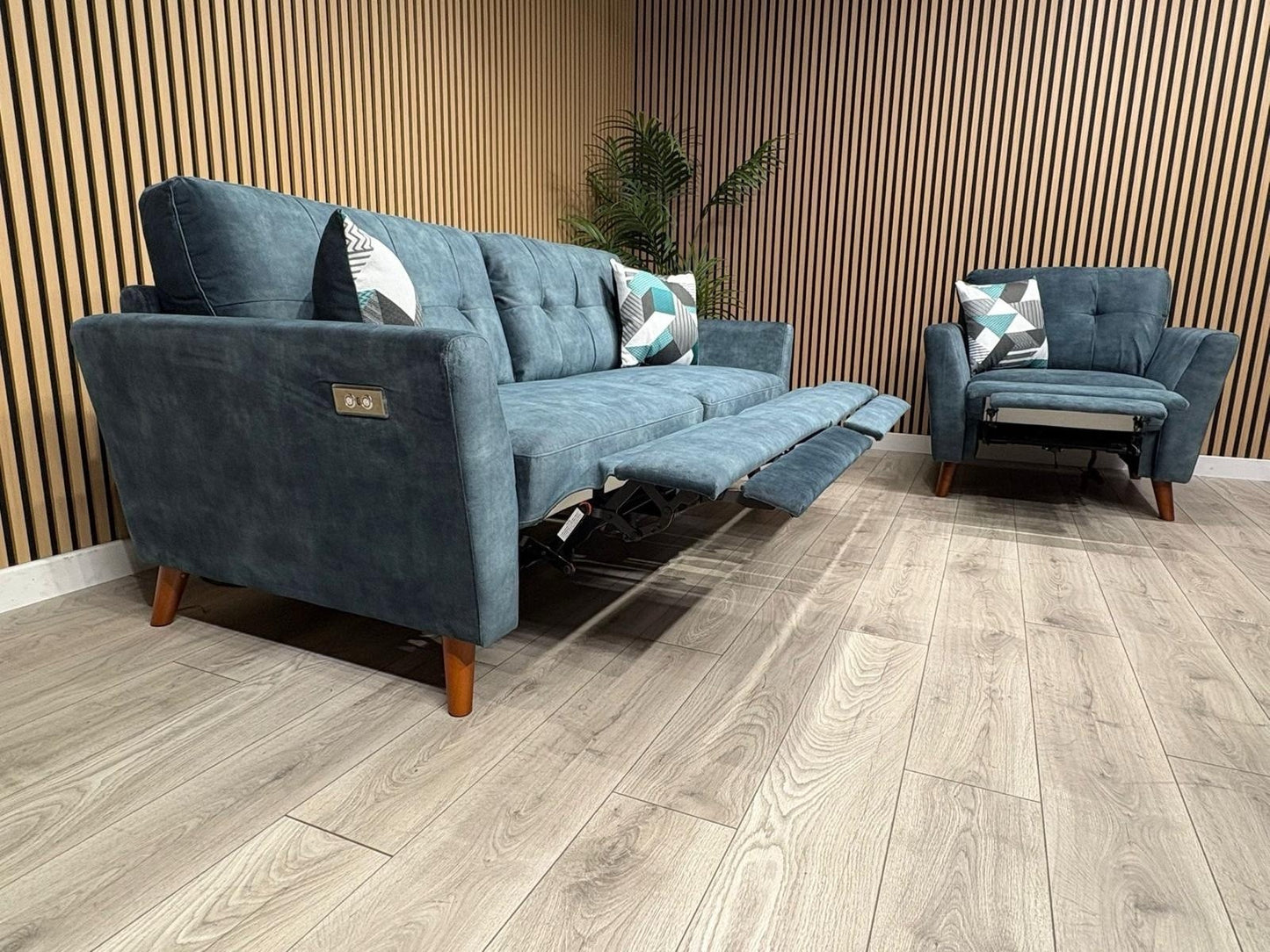 DFS - Studio Style 3 Seater Sofa + Armchair Power Set, Ocean Blue - RRP £2,448