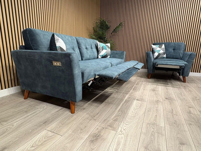 DFS - Studio Style 3 Seater Sofa + Armchair Power Set, Ocean Blue - RRP £2,448