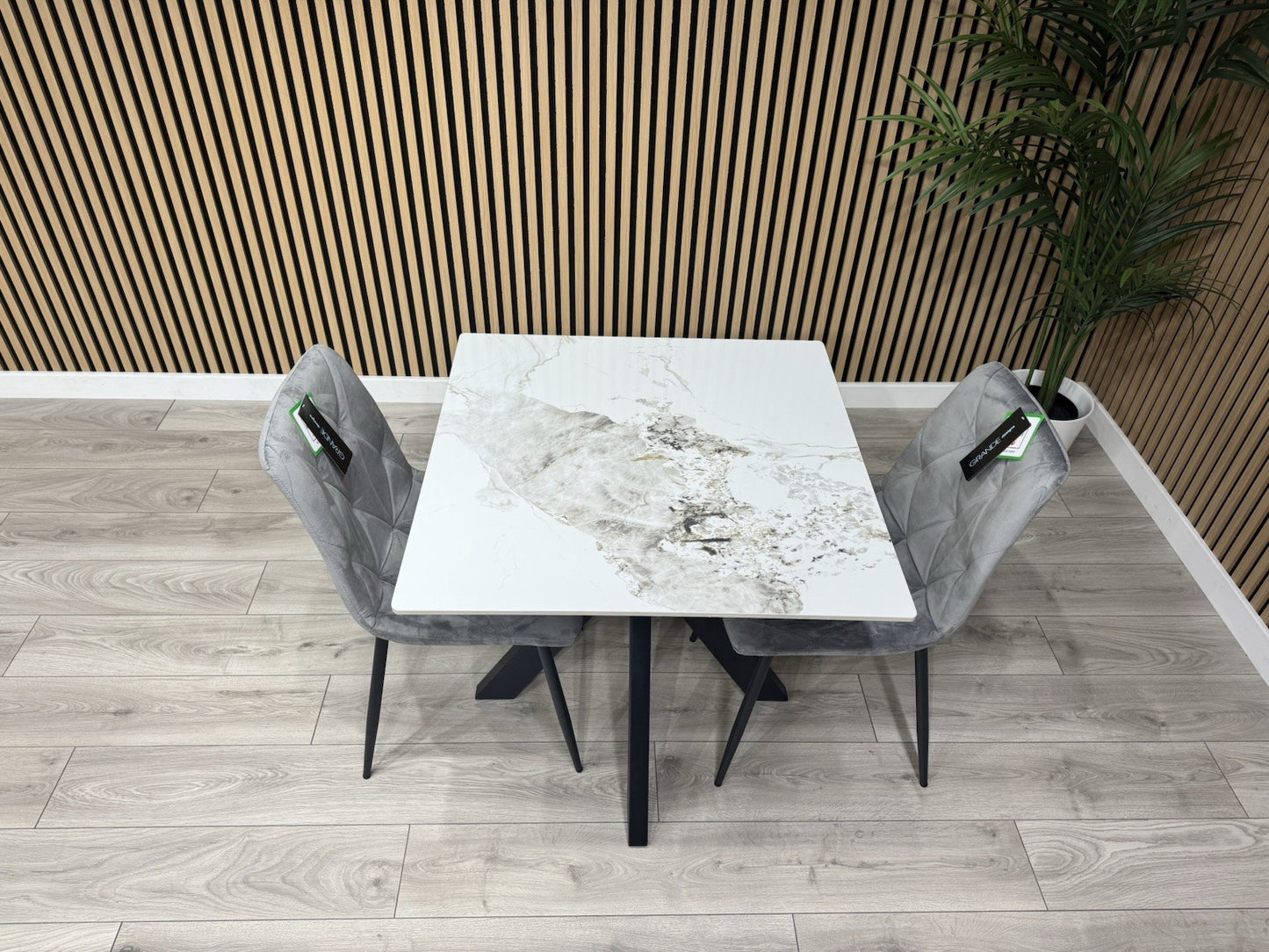 NEXT Sample - CRETE Marble Effect Square Dining Table + 2 x Chairs. RRP £1,099