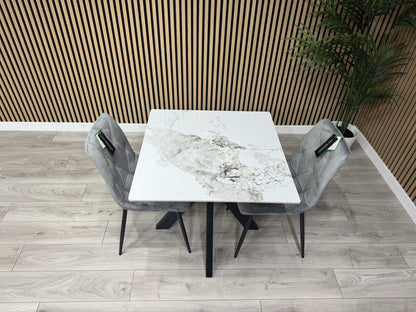 NEXT Sample - CRETE Marble Effect Square Dining Table + 2 x Chairs. RRP £1,099