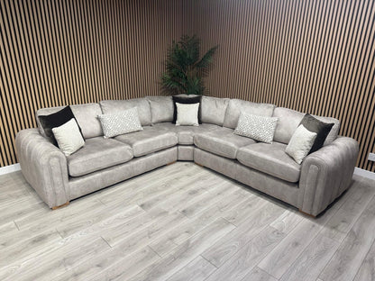 DEVINE Glamour Large Fabric 2 Corner 2 Sofa, Gemini Silver - RRP £2,895