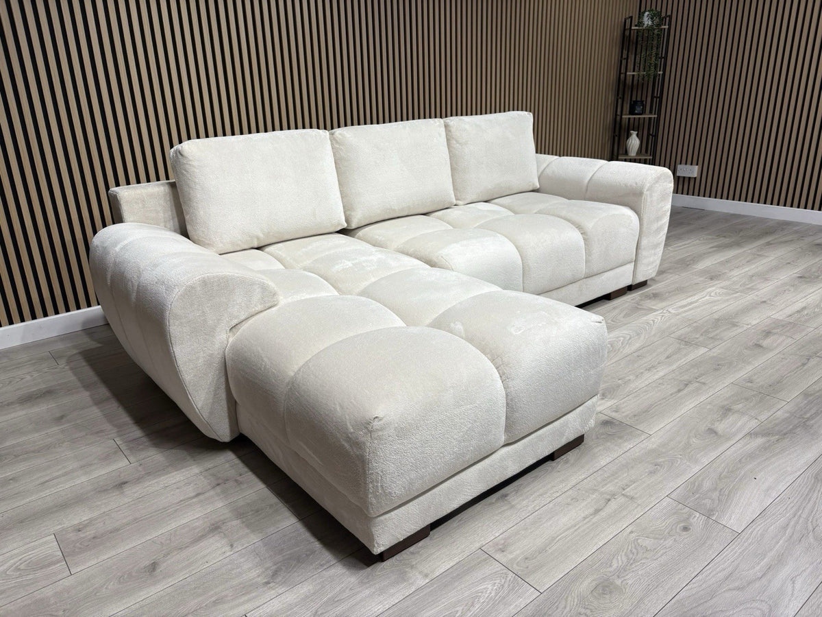 AZZURO Premium Fabric LHF Corner Chaise Sofa Bed with Storage, Cream RRP £1,799