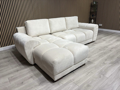 AZZURO Premium Fabric LHF Corner Chaise Sofa Bed with Storage, Cream RRP £1,799