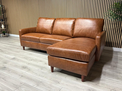 John Lewis BAILEY Style RHF Leather 3 Seater Chaise End Sofa, Tan - RRP £3,449