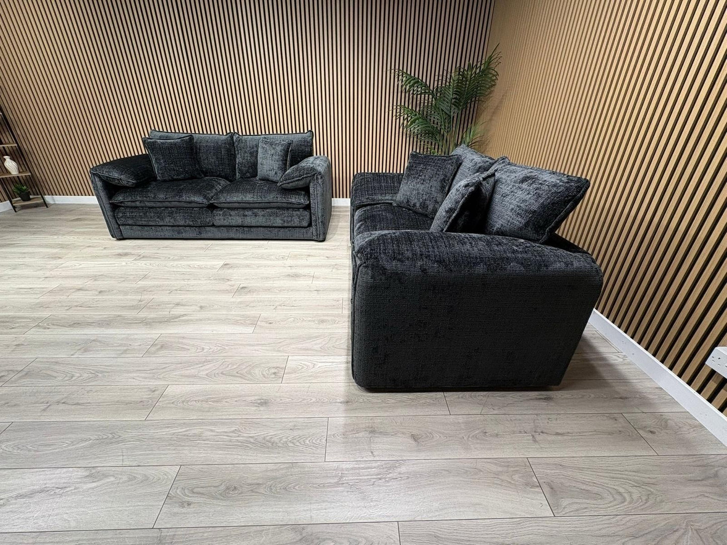 SOLICE Fabric 3 Seater + 2 Seater Sofa Set, Black - RRP £2,498