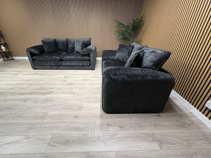 SOLICE Fabric 3 Seater + 2 Seater Sofa Set, Black - RRP £2,498