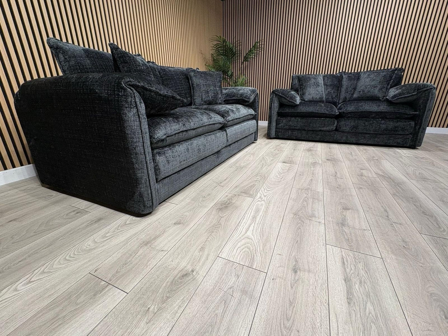 SOLICE Fabric 3 Seater + 2 Seater Sofa Set, Black - RRP £2,498