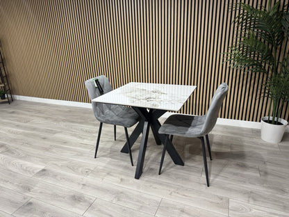 NEXT Sample - CRETE Marble Effect Square Dining Table + 2 x Chairs. RRP £1,099