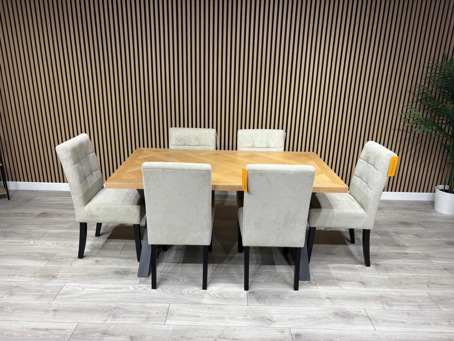NEXT Sample - LOWRY Oak Parquet Veneer Dining Table + 6 x Chairs - RRP £2,299