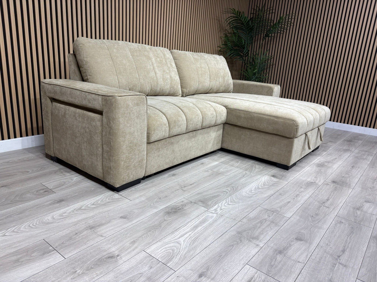 MONACO Premium Fabric RHF or LHF Chaise Sofa Bed with Storage - RRP £1549
