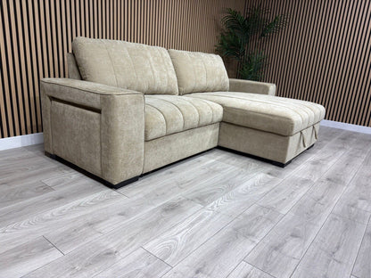 MONACO Premium Fabric RHF or LHF Chaise Sofa Bed with Storage - RRP £1549
