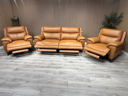 Furniture Village PANACHE Style Leather 3 Seater Sofa + 2 x Armchairs, Power