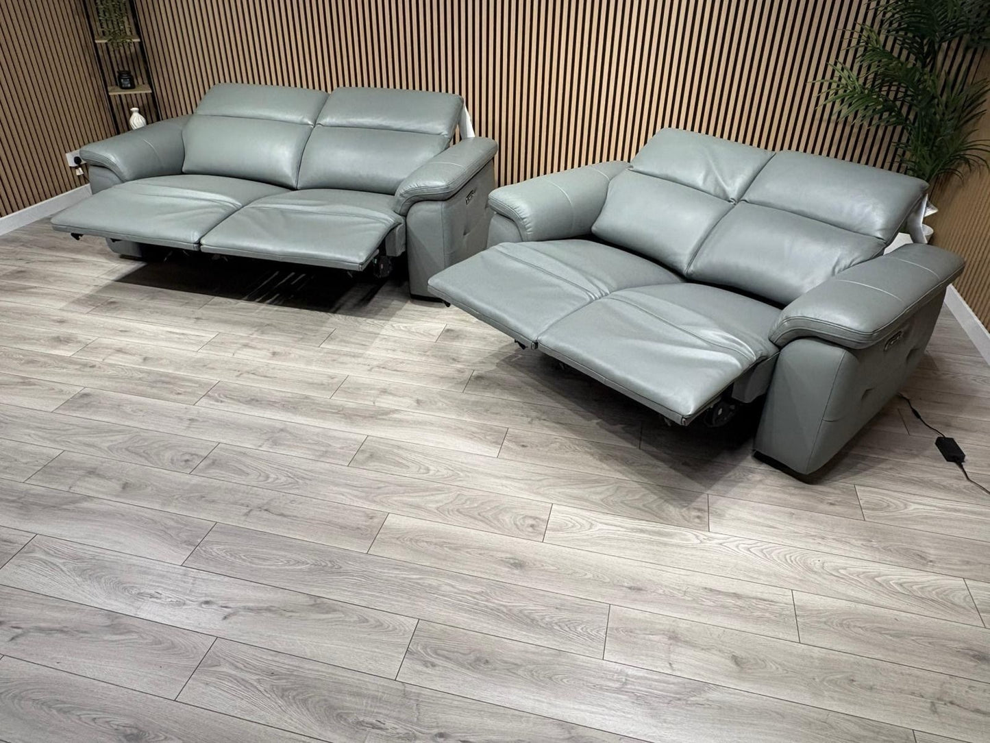 F. Village INCA Style Leather 3 + 2 Seater Power Recliner Sofa, Heated Seats