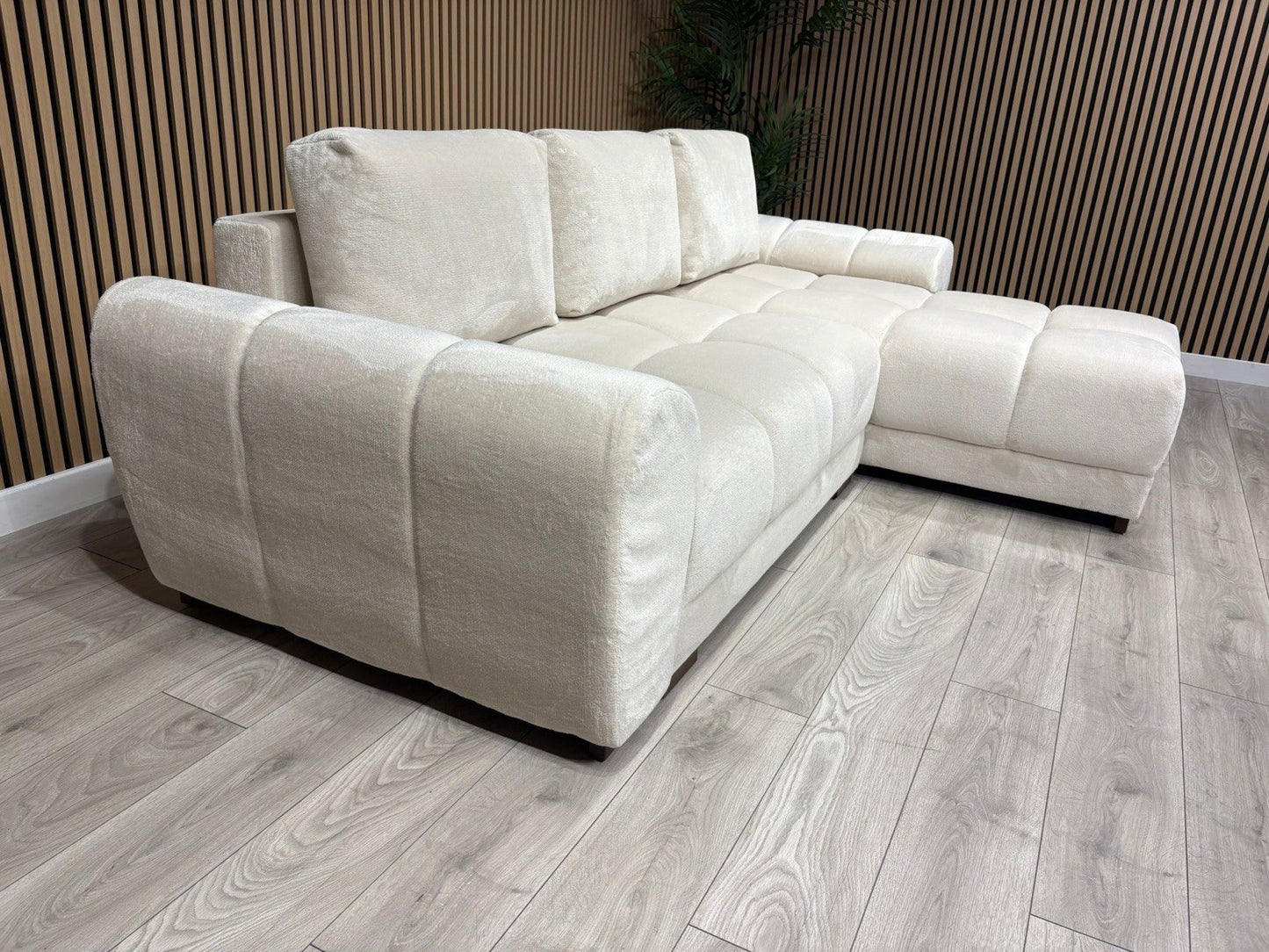 AZZURO Premium Fabric Corner Chaise Sofa Bed with Storage, Cream - RRP £1,799