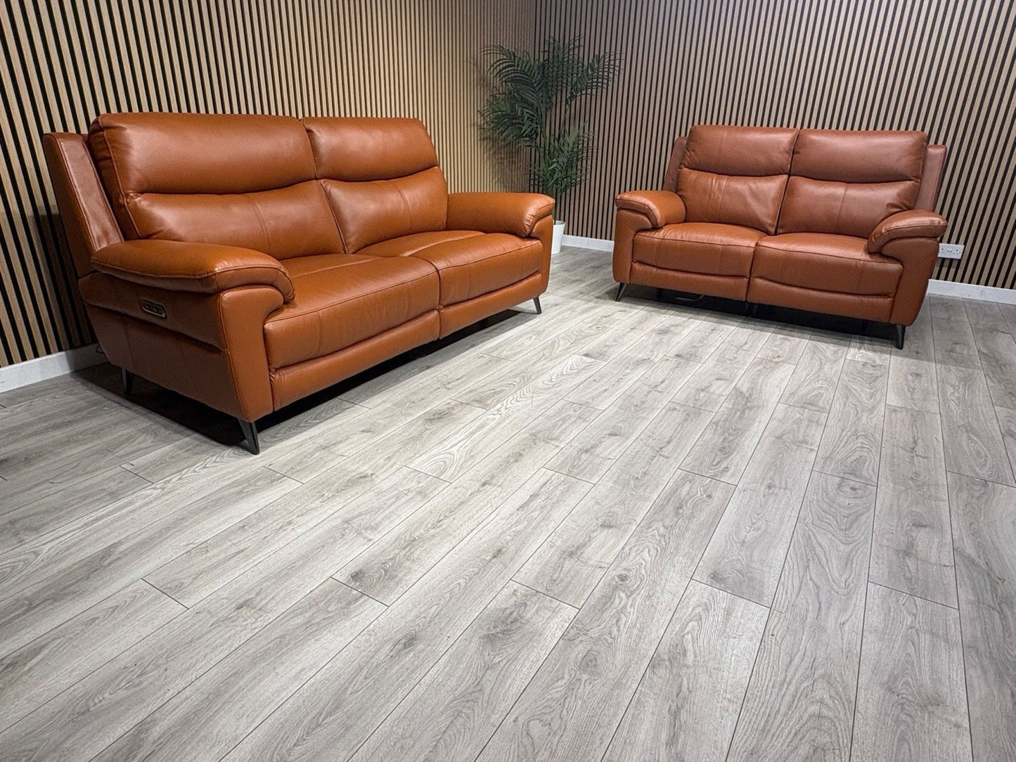 Furniture Village PANACHE Style Leather 3 + 2 Seater Power Recliner Sofa Set
