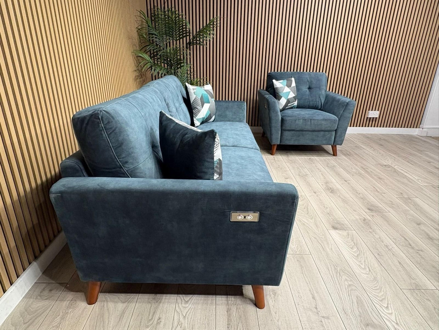 DFS - Studio Style 3 Seater Sofa + Armchair Power Set, Ocean Blue - RRP £2,448