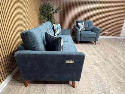 DFS - Studio Style 3 Seater Sofa + Armchair Power Set, Ocean Blue - RRP £2,448
