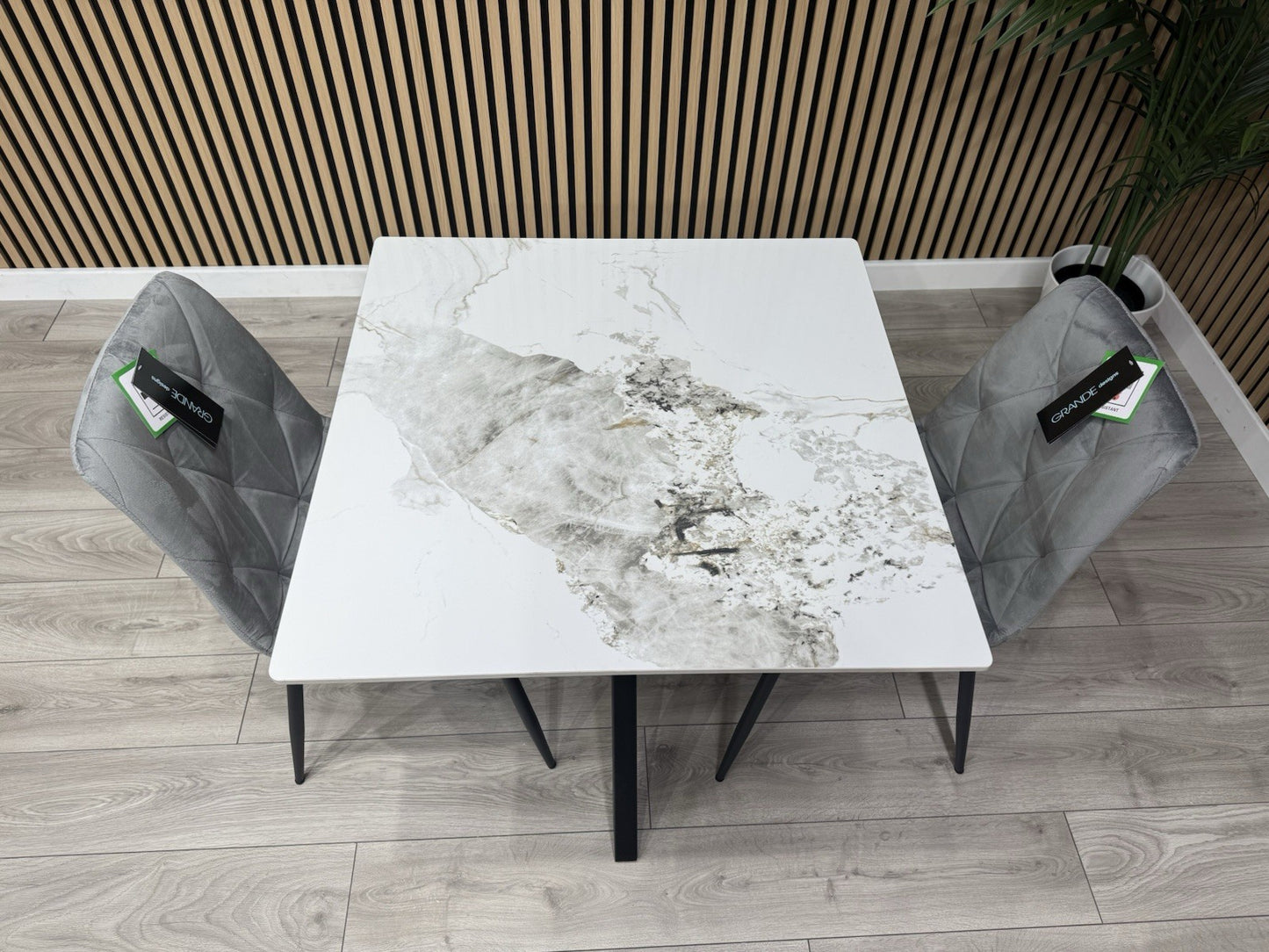 NEXT Sample - CRETE Marble Effect Square Dining Table + 2 x Chairs. RRP £1,099