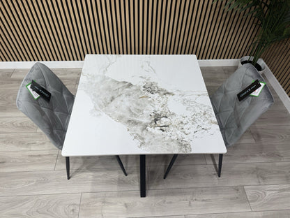 NEXT Sample - CRETE Marble Effect Square Dining Table + 2 x Chairs. RRP £1,099