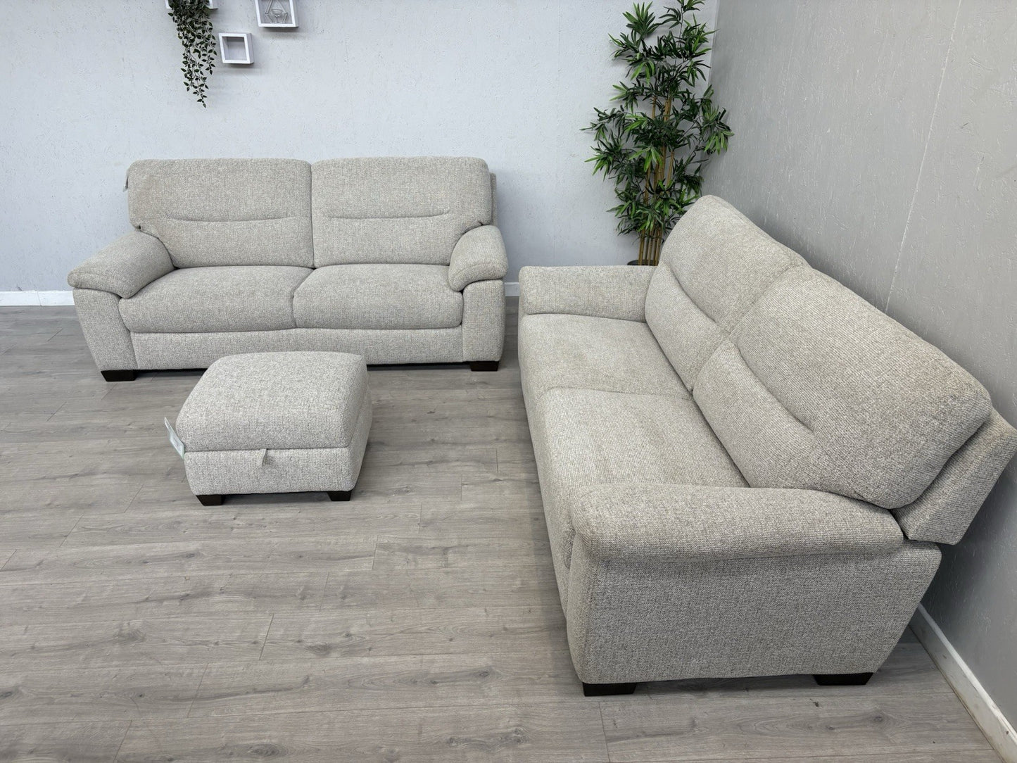 Furniture Village HETTY Fabric 2 x 3 Seater Sofa Set + Footstool- RRP £2,385