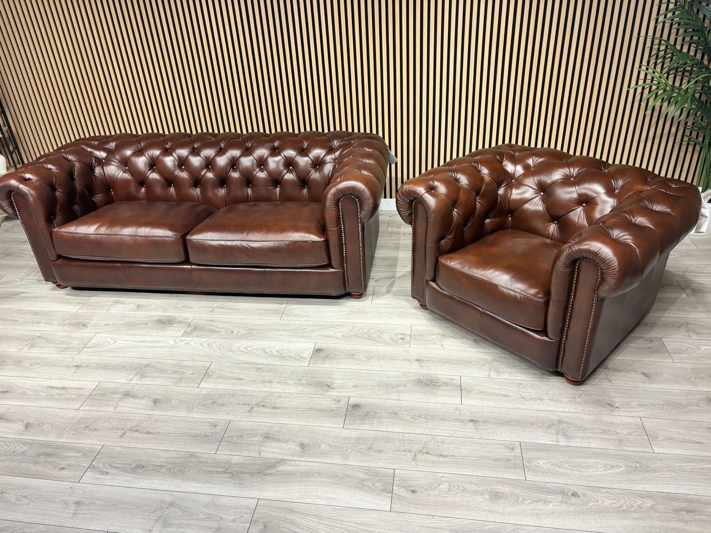 At The Helm Shackleton Style 3 Seater Sofa + Armchair Leather Chesterfield Set