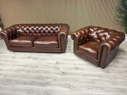 At The Helm Shackleton Style 3 Seater Sofa + Armchair Leather Chesterfield Set