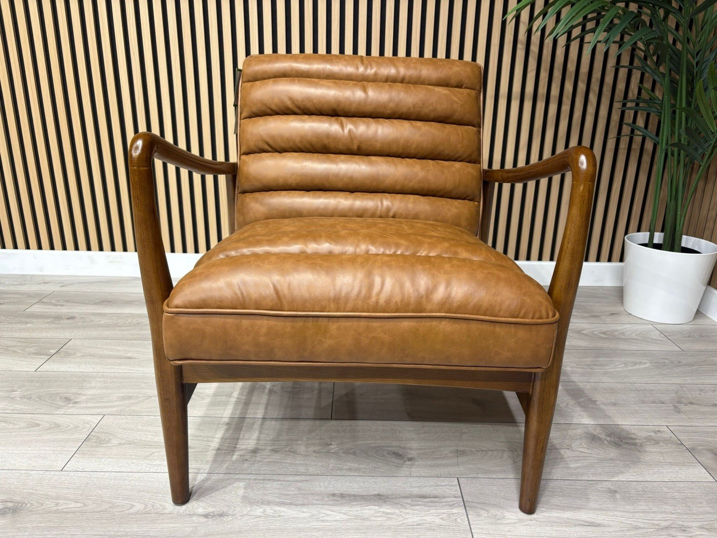 John Lewis Sample - Mid Century Faux Leather Accent Chair, Tan Brown - RRP £1099
