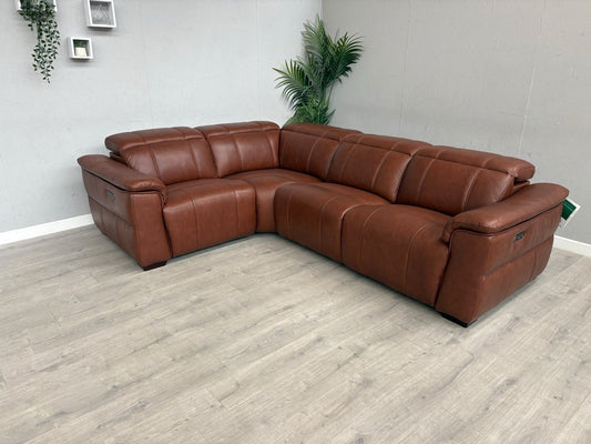 F.V Inca Leather Power Recliner Corner Sofa + Power Headrests - RRP £4095